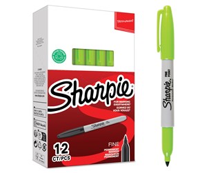 Skrive- & Tegneverktøy - Sharpie permanente markører | Fint tips for dristige detaljer | Limegrønt blekk | 12 stk - 2025037