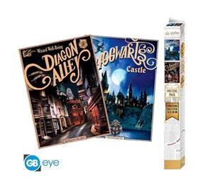 Reklameartikler - ABYstyle - HARRY POTTER Set 2 Chibi Posters Retro Hogwarts & Diagon Alley - Plakat - ABYDCO732