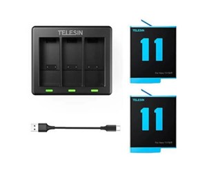 Kamera & Objektivtilbehør - TELESIN 3-slot charger + 2 batteries for GoPro Hero 12 / Hero 11 / Hero 10 / Hero 9 - GP-BTR-903