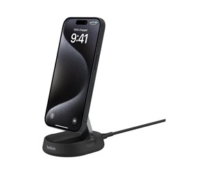 Mobil - Adaptere og ladere - Belkin BoostCharge Pro wireless charging stand - magnetic - + AC power adapter - 15 Watt - WIA008VFBK