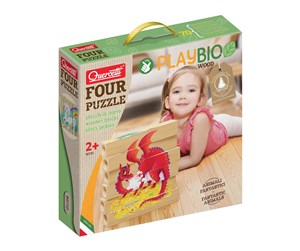 Babyleker - Quercetti PlayBio Four Wooden Puzzles: Fantastic Animals - QU-80710