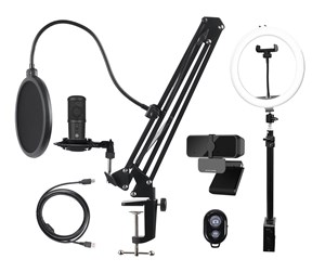 Streamingutstyr - Deltaco Streaming Kit Microphone Webcam Ring Light with table mount - GAM-170