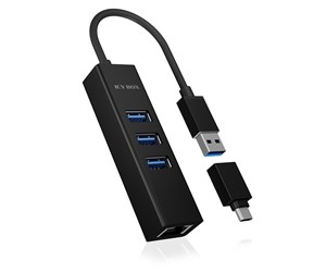 USB-hub - RaidSonic ICY BOX IB-HUB1419-LAN USB-hub - USB 3.0 - 3 porter - Svart - IB-HUB1419-LAN