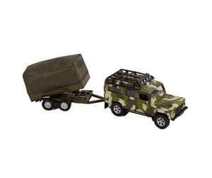 Leketøysbil - Kids Globe Die-cast Land Rover With Army Trailer 27cm - 520027