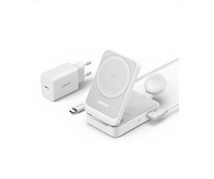 Mobil - Adaptere og ladere - Anker MagGo Wireless Charging Station (Foldable 3-in-1) - White - B2557321