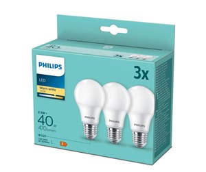 LED-lyspære - Philips LED-lyspære Standard 4.9W/827 (40W) Frosted 3-pack E27 - 929003540203