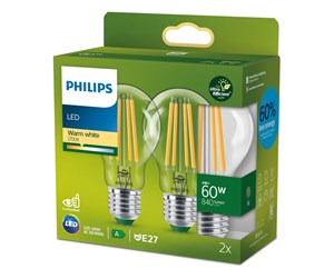 LED-lyspære - Philips LED-lyspære Standard 4W/827 (60W) Clear 2-pack E27 - 929003623591