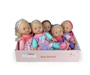 Dukker, Bamser & Utstyr - Happy Friend Rosa Soft doll w/hair 30cm 6 asst. CD - 504202