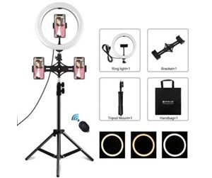 Tripod - Puluz Tripod Mount  with 26cm LED Ring Vlogging 1.1m PKT3070B - PKT3070B