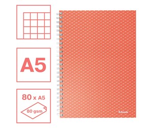 Blokker & Notisbøker - Esselte  Colour'Breeze A5 Notebook squared wirebound Coral - 628468