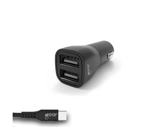 Mobil - Adaptere og ladere - GEAR Charger 12-24V 2xUSB 3.4A Black USB-C 2.0 cable 1m - 665092