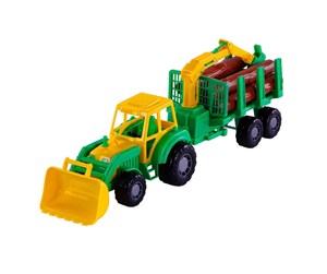 Leketøysbil - Cavallino Toys Cavallino Junior Tractor with Crane Trailer and Wood 46cm - 3016WD01