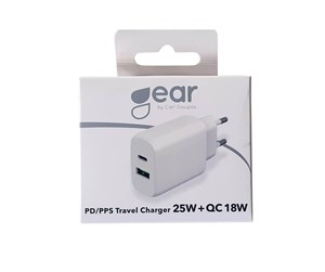 Mobil - Adaptere og ladere - GEAR Charger 220V 1xUSB-C + 1xUSB-A PD/PPS 25W + 18W QC White - 665118