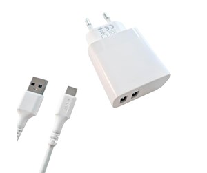 Mobil - Adaptere og ladere - GEAR Charger 220V 2xUSB-A 3.4A White USB-C 2.0 Cable 1m - 665130