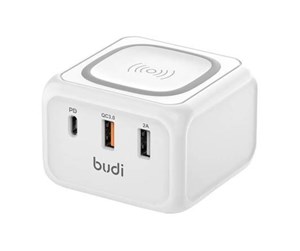 Mobil - Adaptere og ladere - Budi Inductive charger 10W  317TE 2x USB + USB-C 18W (white) - 317TE