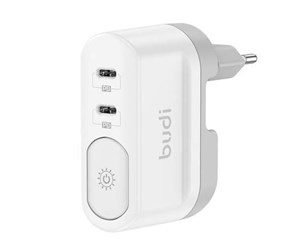 Mobil - Adaptere og ladere - Budi Wall charger with light  326DE 2xUSB-C 40W (white) - 6971536927250