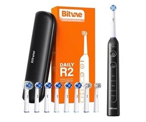 Elektrisk tannbørste - Bitvae Elektrisk tannbørste Rotary toothbrush with tips set and travel case R2 (black) - R2 Black+heads+case