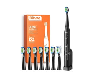 Elektrisk tannbørste - Bitvae Elektrisk tannbørste Sonic toothbrush with tips set and travel case D2 (black) - D2 Black