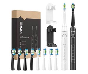 Elektrisk tannbørste - Bitvae Elektrisk tannbørste Sonic toothbrushes with tips set and 2 holders D2+D2 (white and black) - D2 White + D2 Black