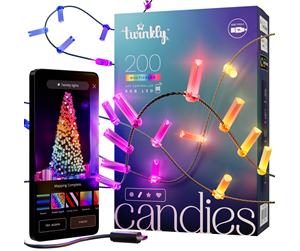 Smarthus - Twinkly Candies – 200 Candle-shaped RGB LEDs Green Wire USB-C - TWKC200RGB-G