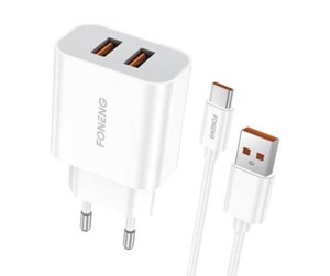 Mobil - Adaptere og ladere - Foneng Fast charger  2x USB EU45 + USB Type C cable - EU45 Type-C