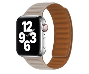 Smartklokke - Tilbehør - Lippa Apple Watch magnetisk læderrem 42/44/45/49 - Beige Brown - LPAW096