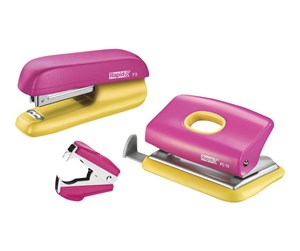 Skrivebordstilbehør - Rapid Stifte- & Hullemaskin Mini sett  F5+FC10+C2 Blister Rosa/Gul - 5000371