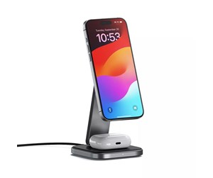 Mobil - Adaptere og ladere - Satechi 2-in-1 Foldable Qi2 Wireless Charging Stand (Space Gray) - ST-Q21FM