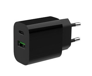 Mobil - Adaptere og ladere - Gembird Universal GaN USB charger QC 3.0 & PD 20W 2-port - Black - TA-UC-PDQC20-01-BK