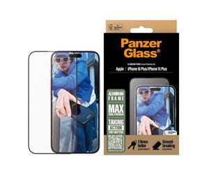 Mobil - Beskyttelsesglass - PanzerGlass Screen Protector Aluminum Frame iPhone 16 Plus | Ultra-Wide Fit - PANZER2851