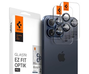 Mobil - Andre tilbehør - Spigen Glass tR EZ Fit Optik Pro 2 Pack - blue titanium - iPhone 15 Pro/15 Pro Max - AGL07164