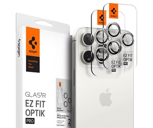 Mobil - Andre tilbehør - Spigen Glass tR EZ Fit Optik Pro 2 Pack - white titanium - iPhone 15 Pro/15 Pro Max - AGL07165