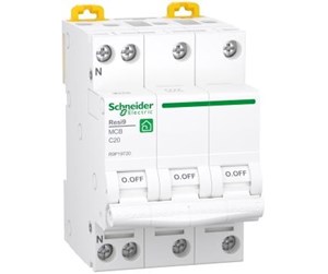 Komponenter for switchboxes og skap - Schneider Electric Resi9 XP MCB/circuit breaker 3PN C-characteristic 20A 6kA 54mm - R9P19720