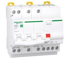 Komponenter for switchboxes og skap - Schneider Electric Resi9 XP RCBO/combination switch 3PN C-characteristic 10A 6kA 30mA class A 90mm - R9D55710