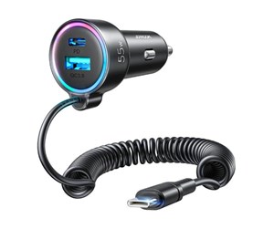 Mobil - Adaptere og ladere - Joyroom Car charger  JR-CL07 3-in-1 1x USB + 1x PD 55W + Type-C cable (black) - JR-CL07