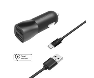 Mobil - Adaptere og ladere - FIXED Car Charger 2x USB-A 15W/USB-C cable 1m Black - FIXCC15-2UC-BK