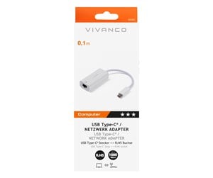 Diverse kabel - Vivanco USB-C <-> RJ45 1000Mbps network adapter 0.1m White - 4008928453836