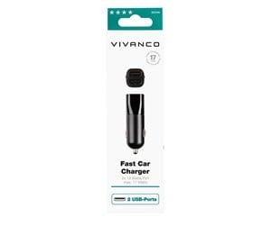 Mobil - Adaptere og ladere - Vivanco 2xUSB Car Charger 3.4A (2.4A+1A) Black - 4008928622485