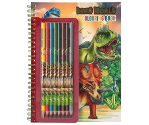 Kreative leker - Dino World Colouring Book With Coloured Pencils - 0411385