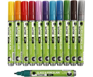 Kreative leker - Creativ Company Glass and Porcelain Pens Color Glitter 12 pcs. - 31312