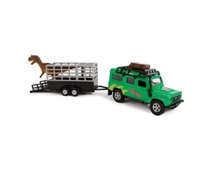 Leketøysbil - Kids Globe Die-cast Land Rover with Dino trailer 29cm - 520178