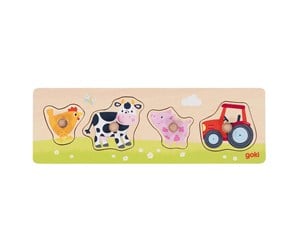 Puslespill - Goki Wooden Stud Puzzle On the Farm 4 pcs. Tre - 57355