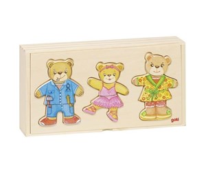 Puslespill - Goki Wooden Dress Up Puzzle Bears in Wooden Box 36 pcs. Tre - 57811