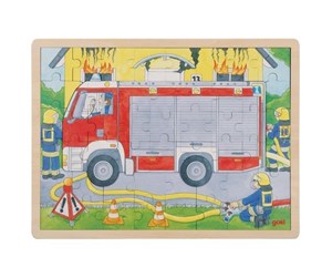 Puslespill - Goki Wooden Layer Puzzle Fire Department at Work 60 pcs. Tre - 57416