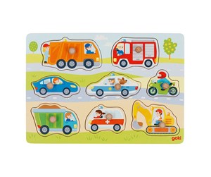 Puslespill - Goki Wooden Stud Puzzle Vehicles 7 pcs. Tre - 57400