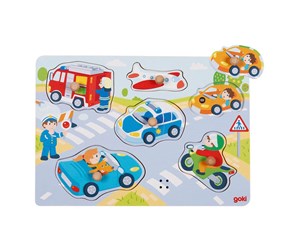 Puslespill - Goki Wooden Stud Puzzle Vehicles with Sound 6 pcs. Tre - 57399