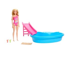 Dukker, Bamser & Utstyr - Barbie Doll And Pool Playset Blonde With Pool Slide Towel And Drink Accessories - HRJ74