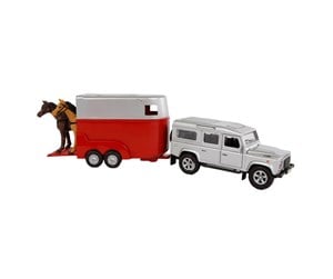 Leketøysbil - Kids Globe Die-cast Land Rover with Horse Trailer 1:32 - 521712