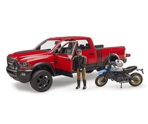 Leketøysbil - Bruder RAM 2500 Power Wagon with scrambler Ducati Desert Sled and driver - 02502