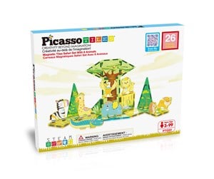 Byggesett - PicassoTiles Safari 26pcs magnetic set with 8 figures - PTQ22